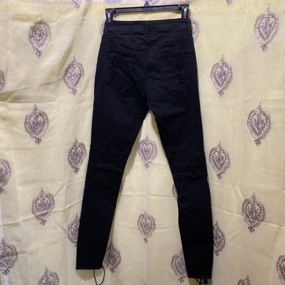 RED FOX BLAXK DISTRESSED JEANS SILVER GROMMETS LACE-UP CALFS, SZ 3 - Picture 2 of 14